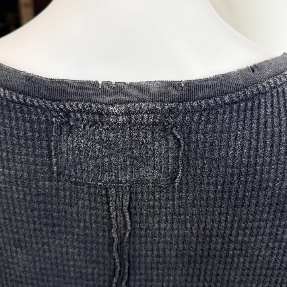 We The Free Buttercup Waffle Knit Pullover Womens S Black Cotton Blend V Neck - Picture 9 of 14